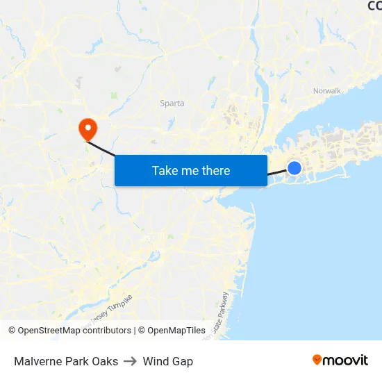 Malverne Park Oaks to Wind Gap map