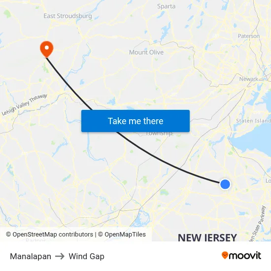 Manalapan to Wind Gap map