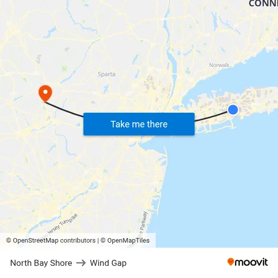 North Bay Shore to Wind Gap map