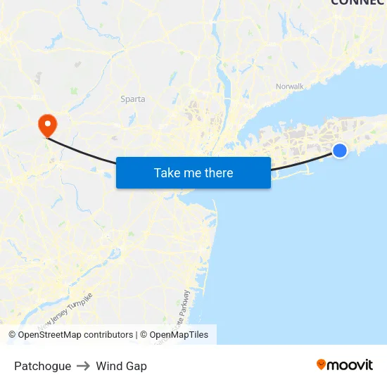 Patchogue to Wind Gap map