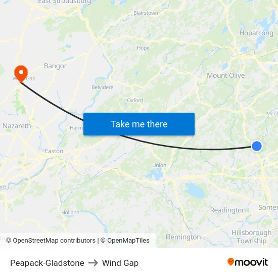 Peapack-Gladstone to Wind Gap map