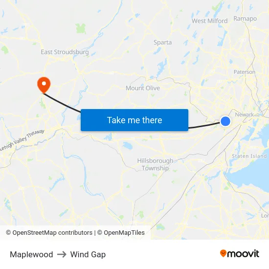 Maplewood to Wind Gap map