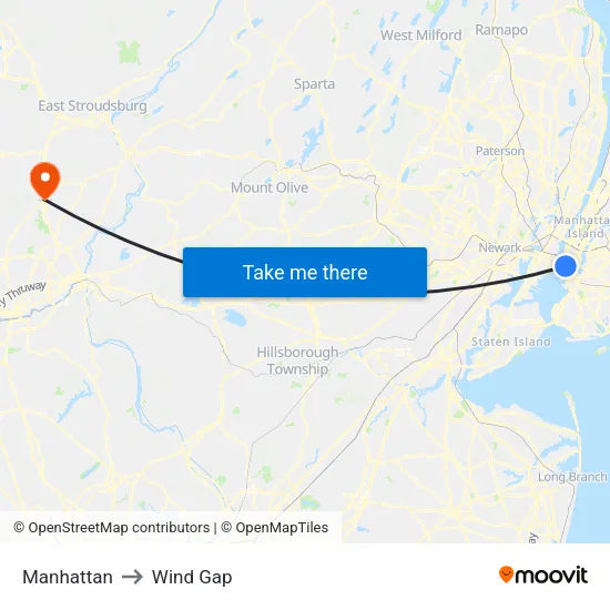 Manhattan to Wind Gap map