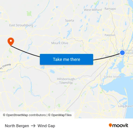 North Bergen to Wind Gap map