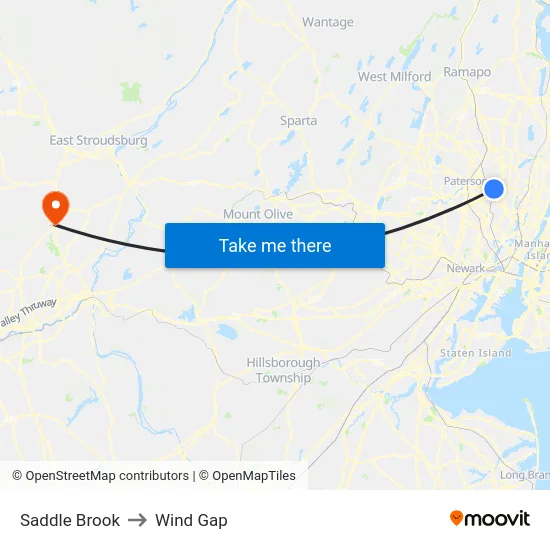 Saddle Brook to Wind Gap map