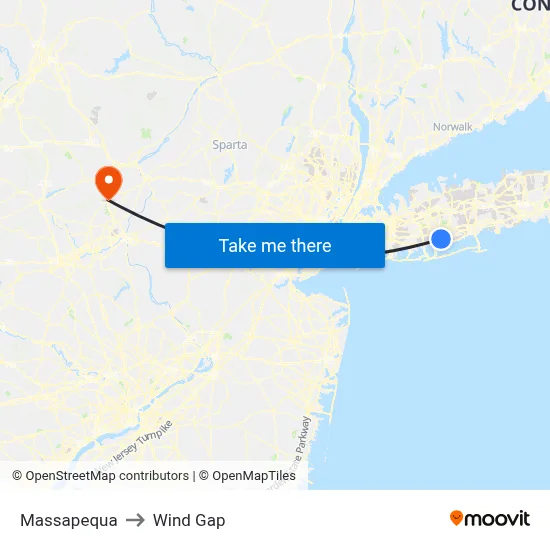 Massapequa to Wind Gap map