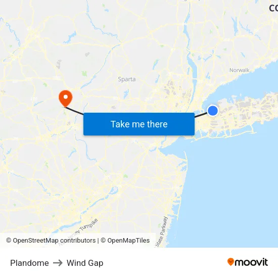 Plandome to Wind Gap map