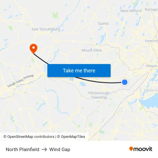 North Plainfield to Wind Gap map