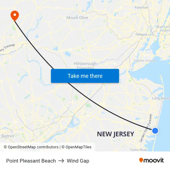 Point Pleasant Beach to Wind Gap map