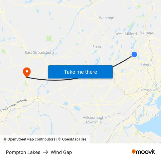 Pompton Lakes to Wind Gap map