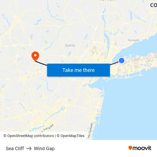 Sea Cliff to Wind Gap map