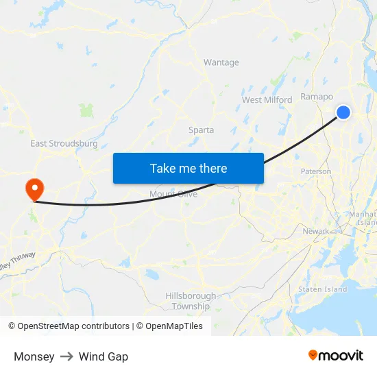 Monsey to Wind Gap map