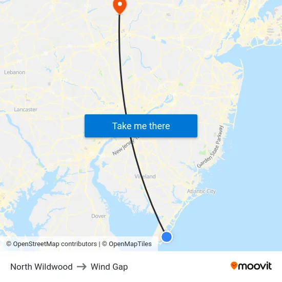 North Wildwood to Wind Gap map