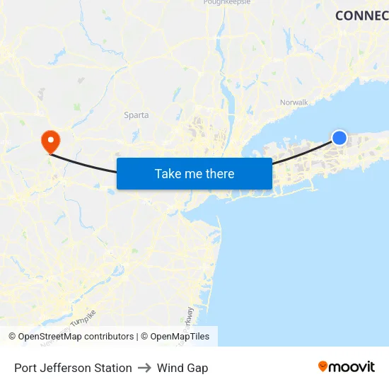 Port Jefferson Station to Wind Gap map