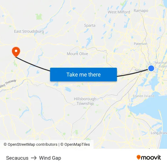Secaucus to Wind Gap map