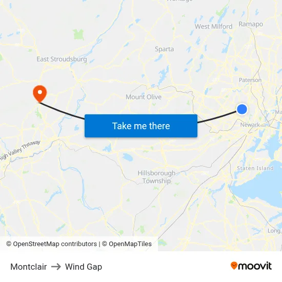 Montclair to Wind Gap map