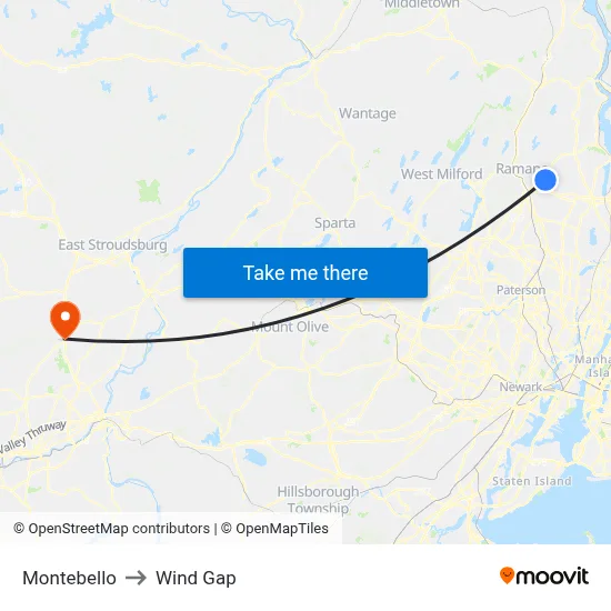 Montebello to Wind Gap map