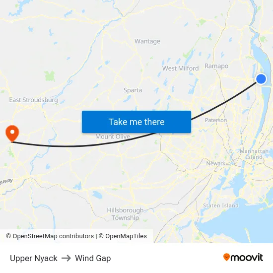 Upper Nyack to Wind Gap map