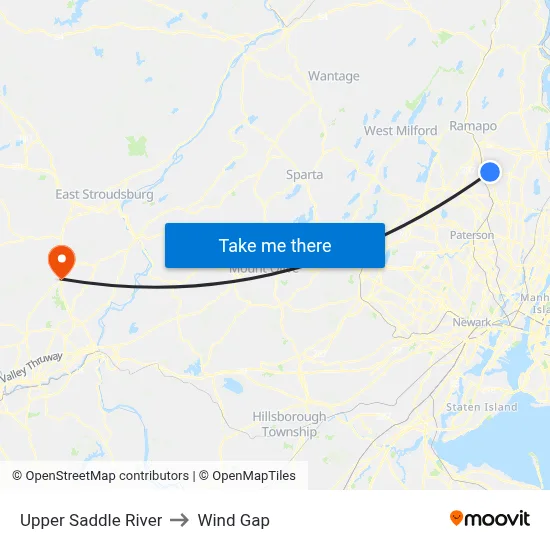 Upper Saddle River to Wind Gap map