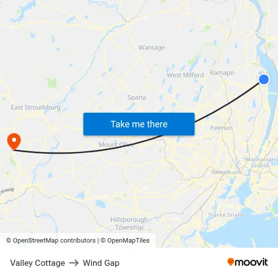 Valley Cottage to Wind Gap map