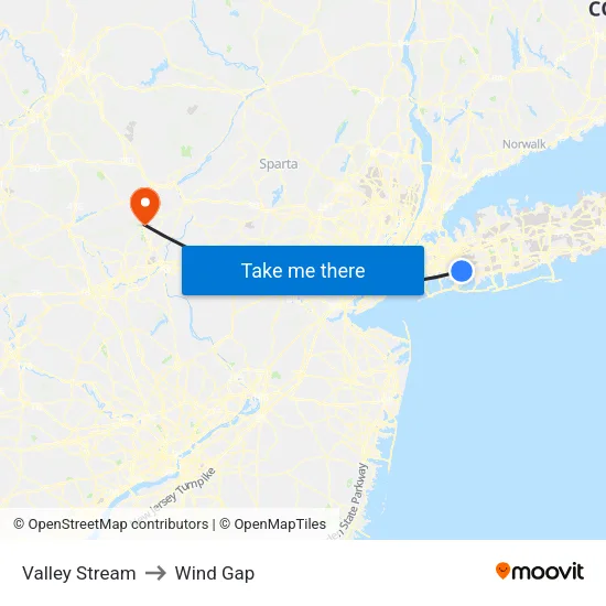 Valley Stream to Wind Gap map
