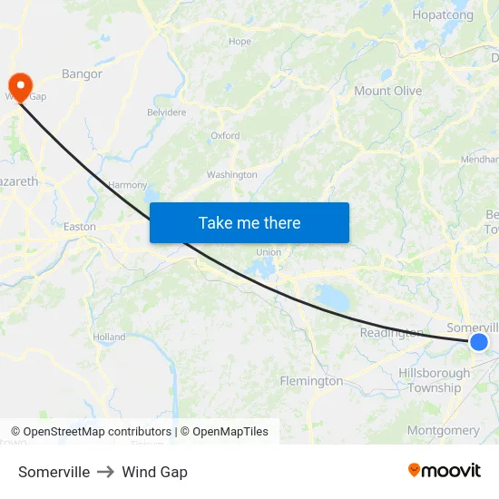Somerville to Wind Gap map