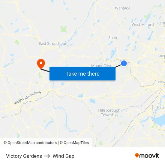 Victory Gardens to Wind Gap map