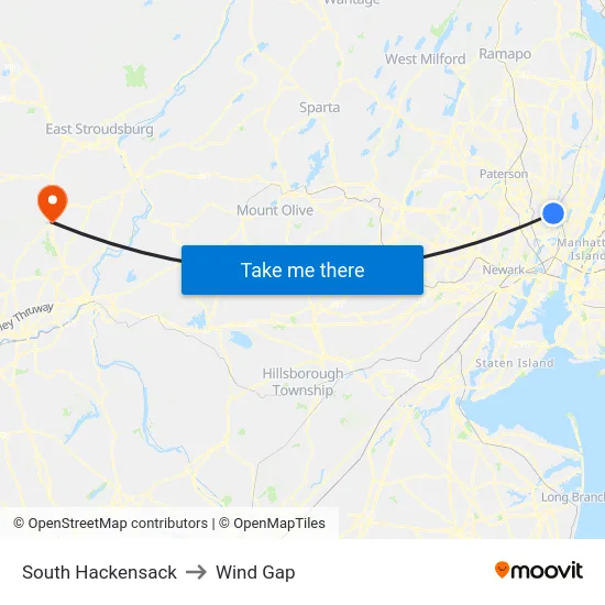 South Hackensack to Wind Gap map