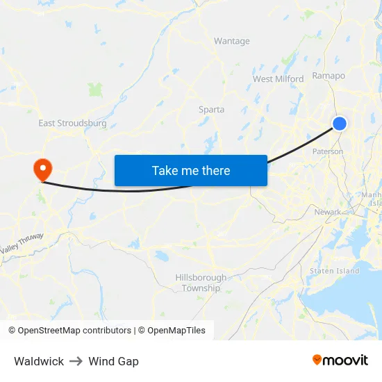Waldwick to Wind Gap map