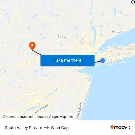 South Valley Stream to Wind Gap map