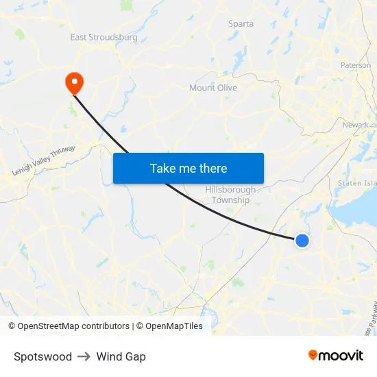 Spotswood to Wind Gap map