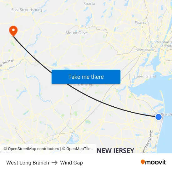 West Long Branch to Wind Gap map