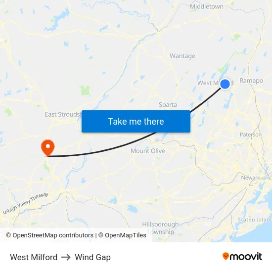 West Milford to Wind Gap map