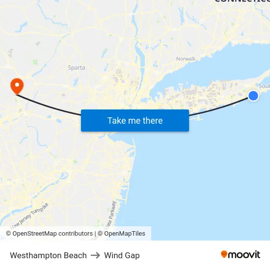Westhampton Beach to Wind Gap map
