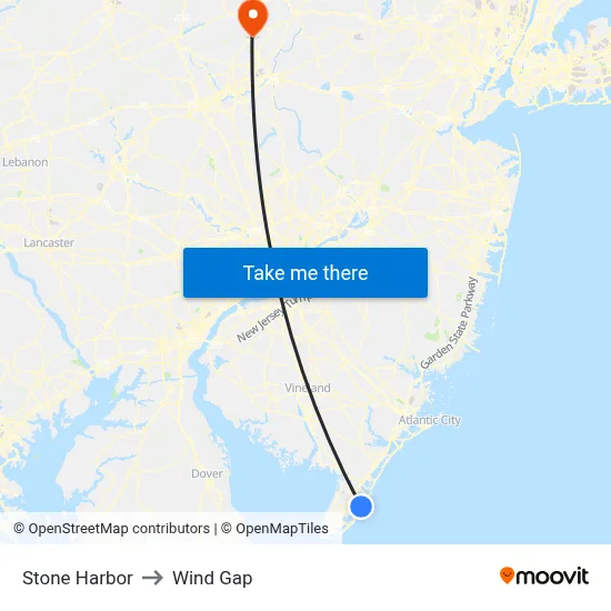 Stone Harbor to Wind Gap map