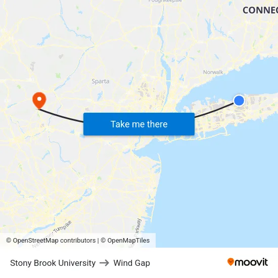 Stony Brook University to Wind Gap map