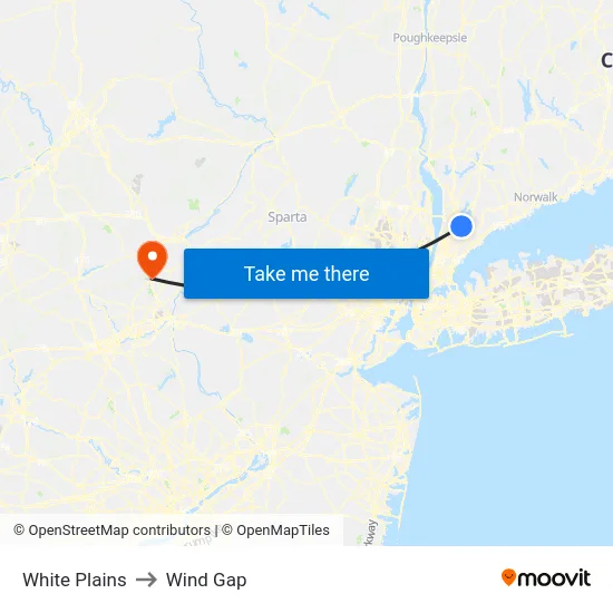 White Plains to Wind Gap map