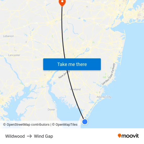 Wildwood to Wind Gap map
