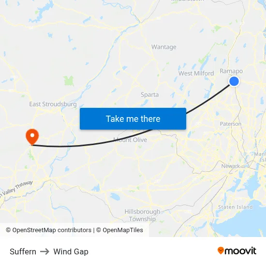 Suffern to Wind Gap map