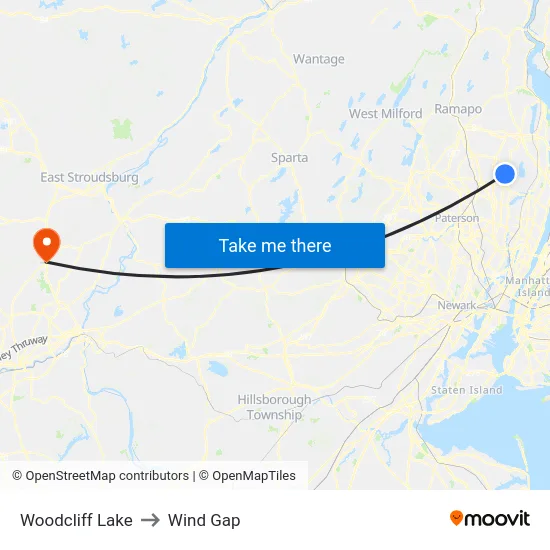 Woodcliff Lake to Wind Gap map