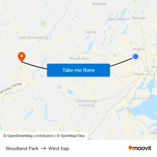 Woodland Park to Wind Gap map