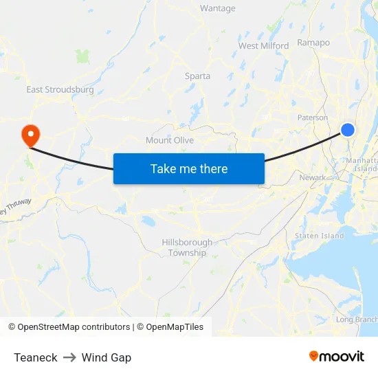 Teaneck to Wind Gap map