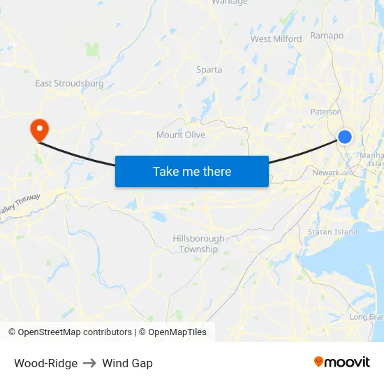 Wood-Ridge to Wind Gap map