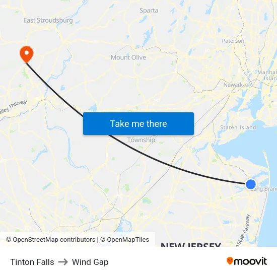 Tinton Falls to Wind Gap map