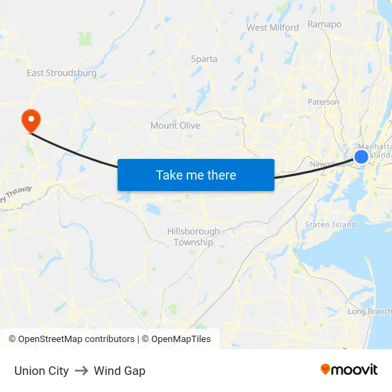 Union City to Wind Gap map