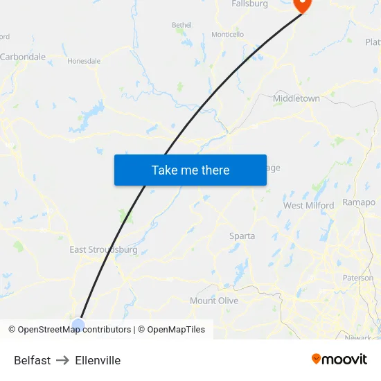 Belfast to Ellenville map