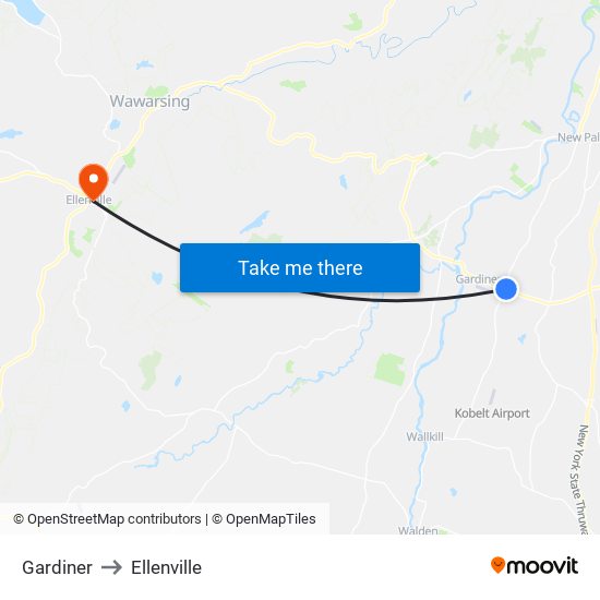 Gardiner to Ellenville map