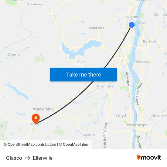 Glasco to Ellenville map