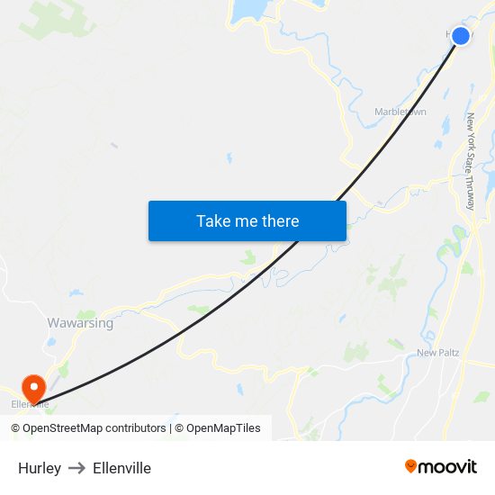 Hurley to Ellenville map