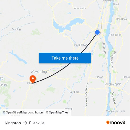 Kingston to Ellenville map